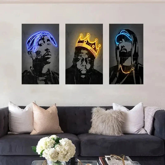 3pcs Vibrant Neon Skulls & Crown Designs Metal Print Ready to Hang Art