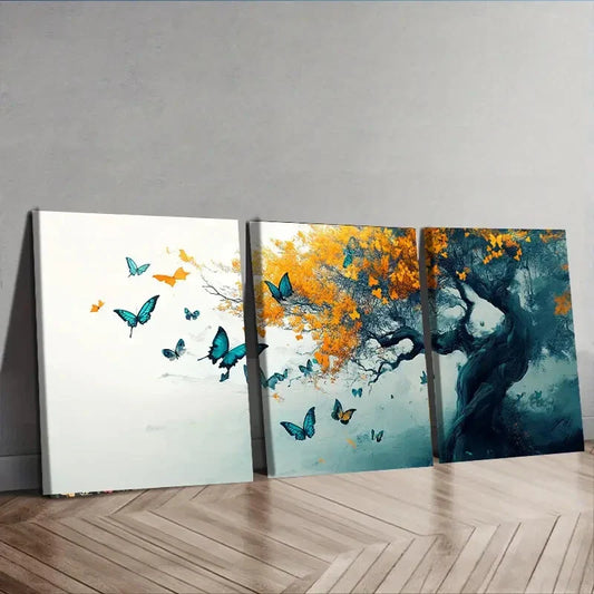 3pcs Beautiful Butterfly Tree Colorful Perfect Wall Art Set Canvas Framed 40x60cm - High Quality Print 100% Australian Made Wall Canvas Ready to Hang
