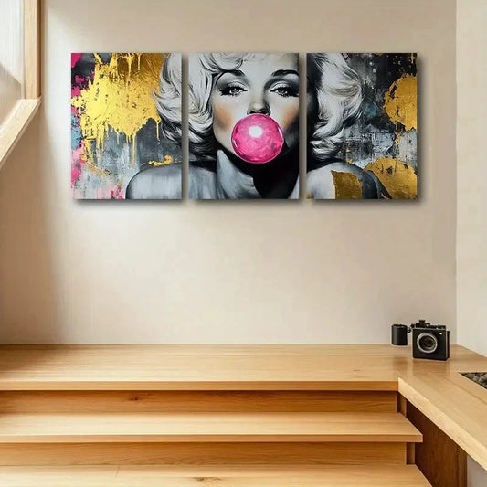 3pcs Marilyn Monroe blowing Bubble Gum Metal Print Ready to Hang Art