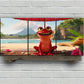 3pcs Smiling Red Peach Frog Beach Metal Print Ready to Hang Art