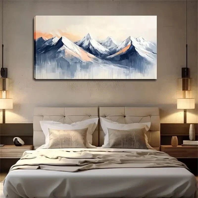 Snow-Capped Mountains In Blue Wall Art Canvas Office Home Room Framed 120x60cm