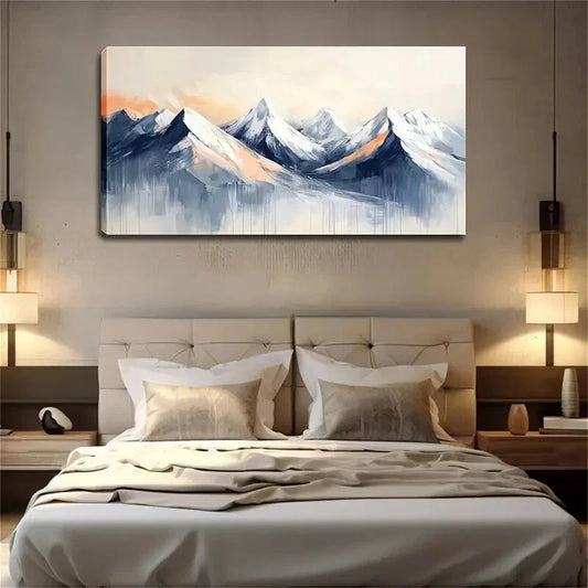 Snow-Capped Mountains In Blue Wall Art Canvas Office Home Room Framed 120x60cm