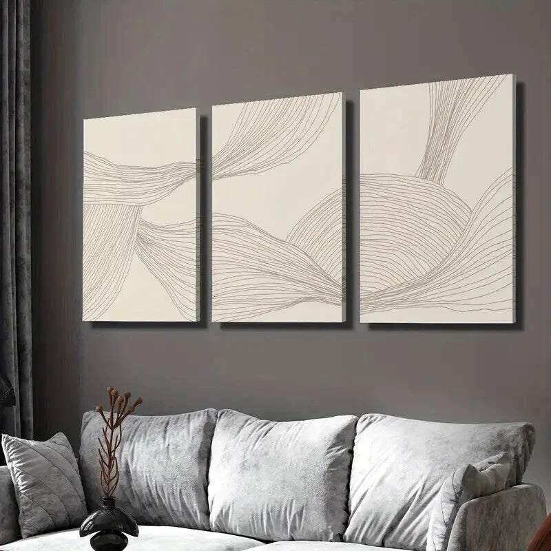 3pcs Light Luxury Neutral Color Lines Wall Art Set Canvas Framed 40x60cm - High Quality Print 100% Australian Made Wall Canvas Ready to Hang