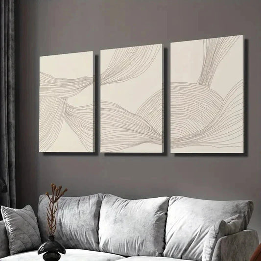 3pcs Light Luxury Neutral Color Lines Wall Art Set Canvas Framed 40x60cm - High Quality Print 100% Australian Made Wall Canvas Ready to Hang