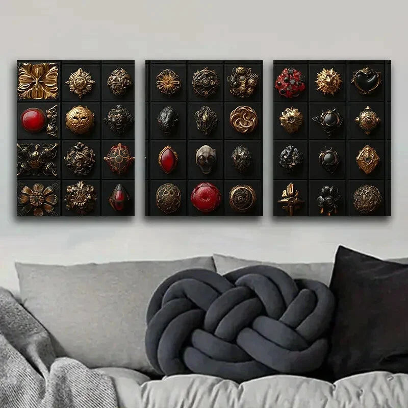 3pcs  Gothic jewelry wall Art Painting Metal Print Ready to Hang Art