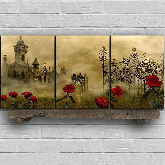 3pcs Red Roses Abstract Nature Metal Print Ready to Hang Art