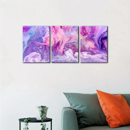 3pcs Modern Abstract Texture Purple Paint Metal Print Ready to Hang Art