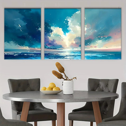 3pcs Dreamlike Seascape Bright Metal Print Ready to Hang Art