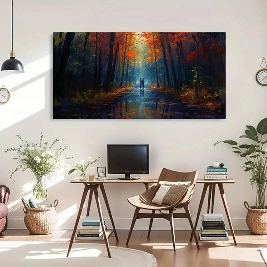 Vibrant Sunlight Autumn Forest Wall Art Canvas Office Home Room Framed 120x60cm