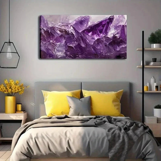 Abstract Purple Crystal Vibrant Wall Art Canvas Office Home Room Framed 120x60cm