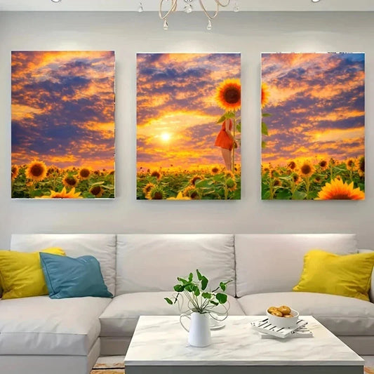 3pcs A Person Standing in a Field of Sun Metal Print Ready to Hang Art
