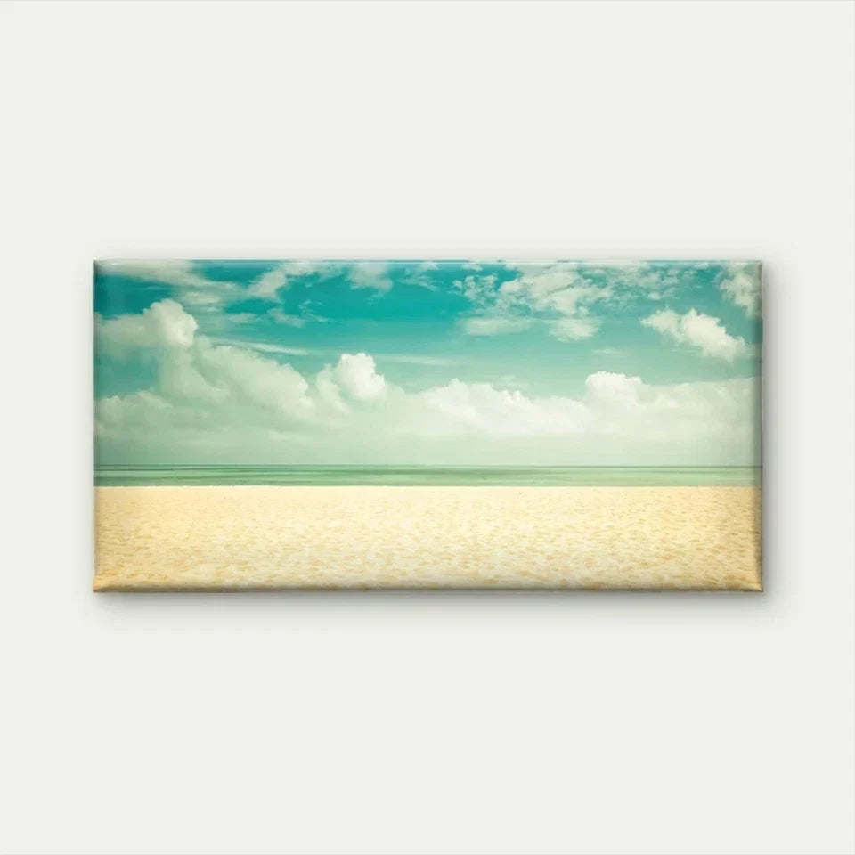 Sandy Shore & Turquoise Sky Wall Art Canvas Office Home Room Framed 120x60cm