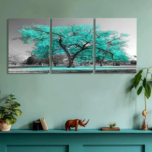 3pcs Teal and Grey Tree of Life Metal Print Ready to Hang Art