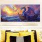 3pcs Blue Dragon on Boat Classic Modern Metal Print Ready to Hang Art