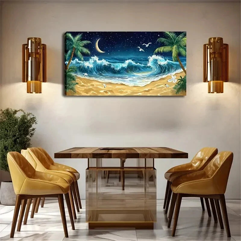 Bright Moon Starry Night Sky Wall Art Canvas Office Home Room Framed 120x60cm