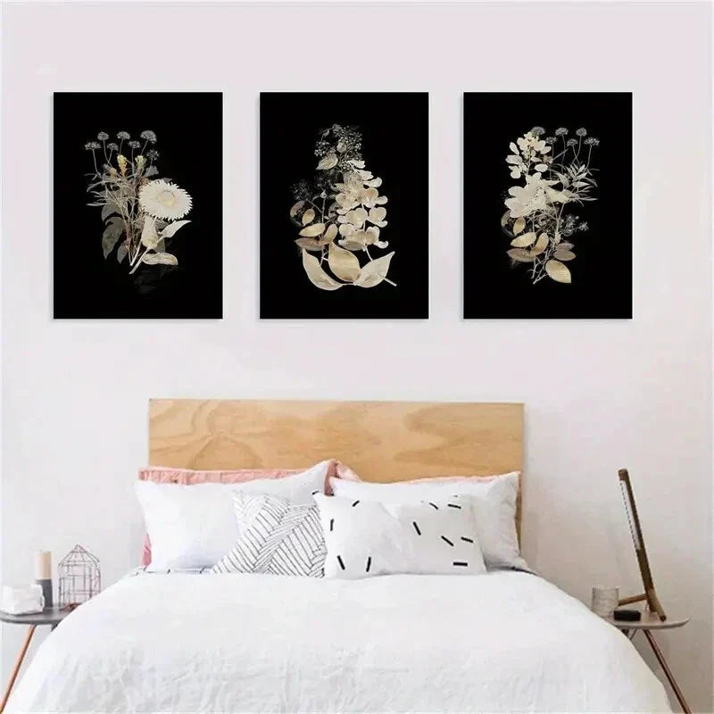 3pcs Trendy Dark Floral Watercolor Greenery Metal Print Ready to Hang Art