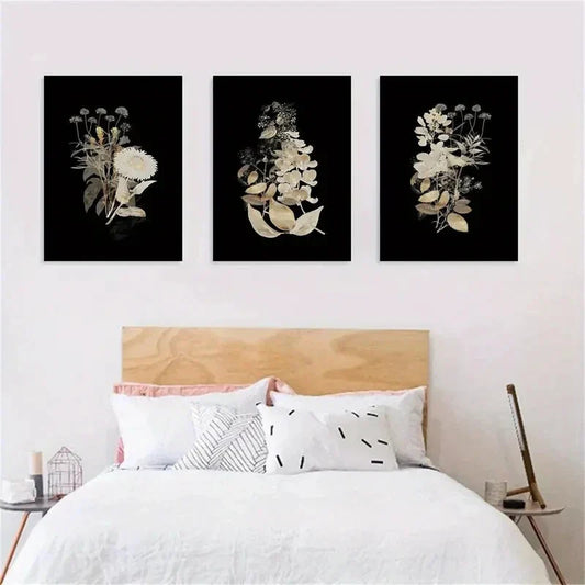 3pcs Trendy Dark Floral Watercolor Greenery Metal Print Ready to Hang Art