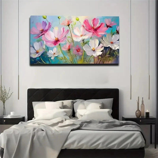 Vibrant Multicolor Floral Décor Wall Art Canvas Office Home Room Framed 120x60cm