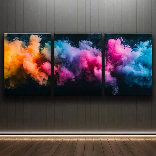 3pcs Abstract Colourful Smokes Brush Strokes Setal Print Ready to Hang Art