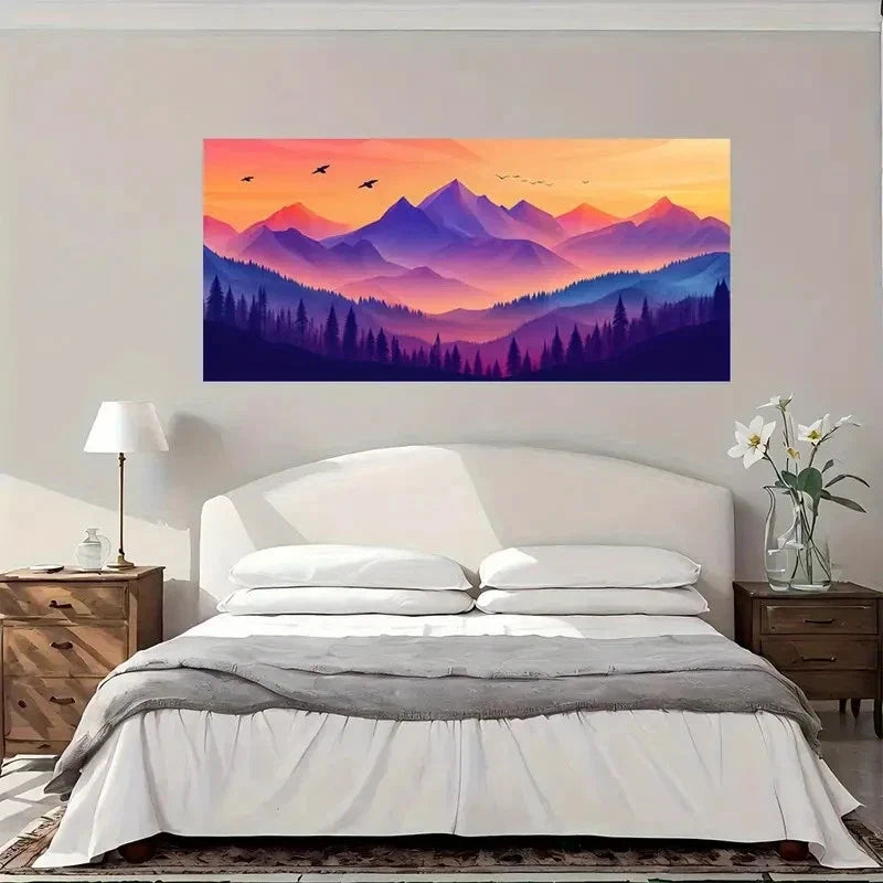 Mountain Sunset Landscape Wall Art Canvas Office Home Room Framed 120x60cm