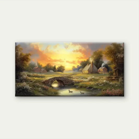 Rivers Villages Nature Wall Art Canvas Office Home Room Framed 80x45cm