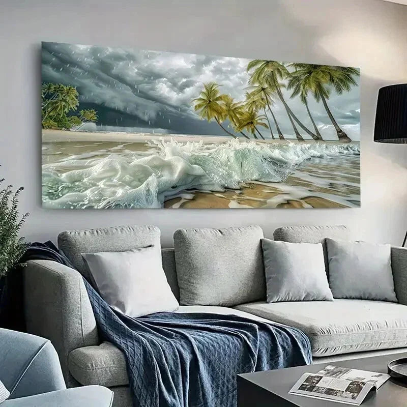 Modern Beach & Palm Tree wall canvas office home room framed 120x60cm