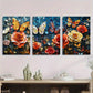 3pcs Spring and Summer Butterflies and Roses Metal Print Ready to Hang Art