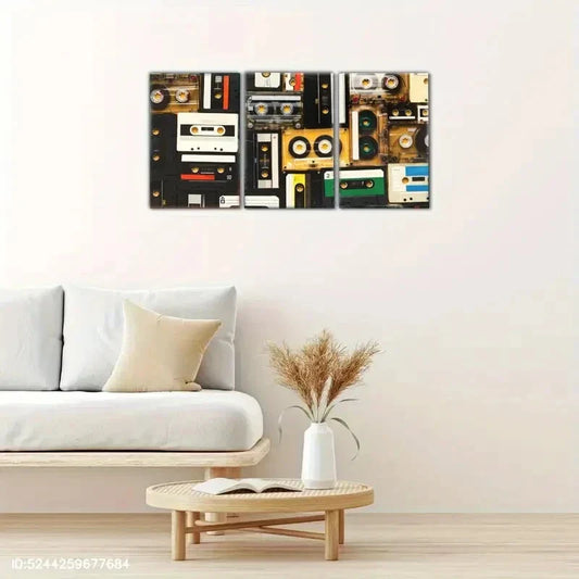 3pcs Vintage Audio Cassette Modern Minimalist Metal Print Ready to Hang Art