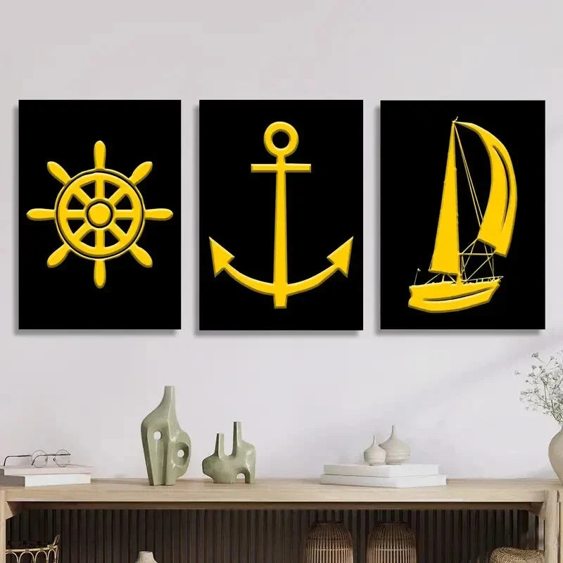 3pcs Steering wheel for controlling the direction Metal Print Ready to Hang Art