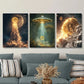 3pcs Bitcoin & UFO Surreal Moon Landing Metal Print Ready to Hang Art