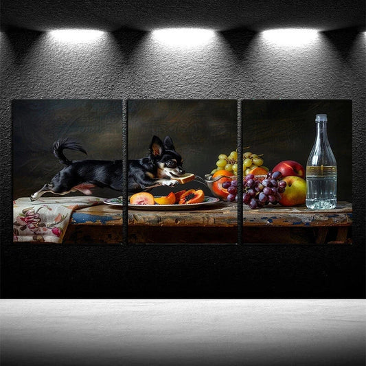 3pcs Cute Puppy and Food Painting Metal Print Ready to Hang Art