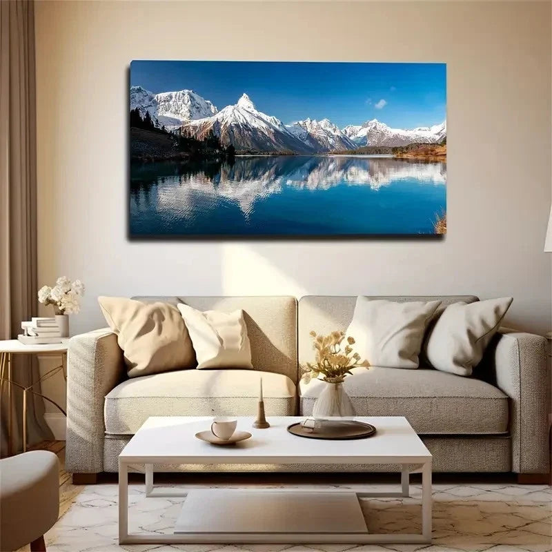 Scenic Mountain And Lake Wall Art Canvas Office Home Room Framed 80x45cm
