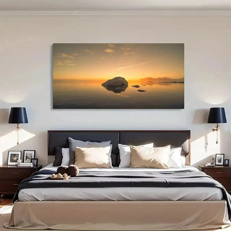 Tranquil Rock Water Reflection Wall Art Canvas Office Home Room Framed 120x60cm