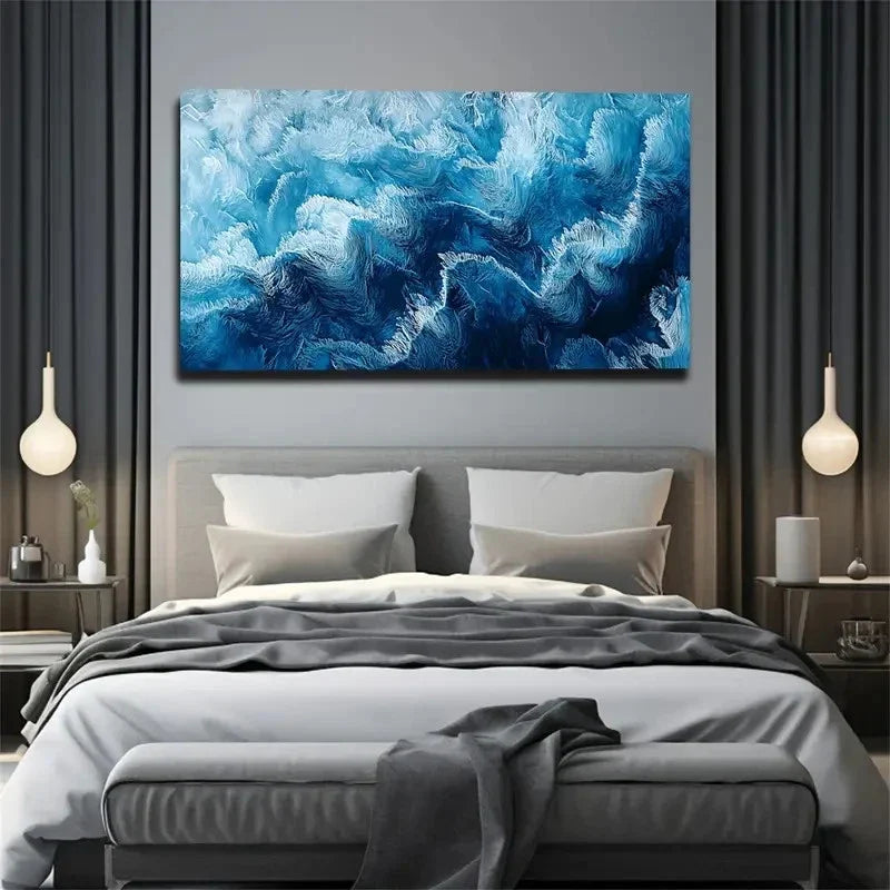 Fluid Ice Pattern In Blue Wall Art canvas office home room framed 120x60cm