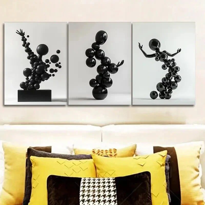 3pcs Many floating spheres Human Shape Wall Art Set Canvas Framed 40x60cm - High Quality Print 100% Australian Made Wall Canvas Ready to Hang