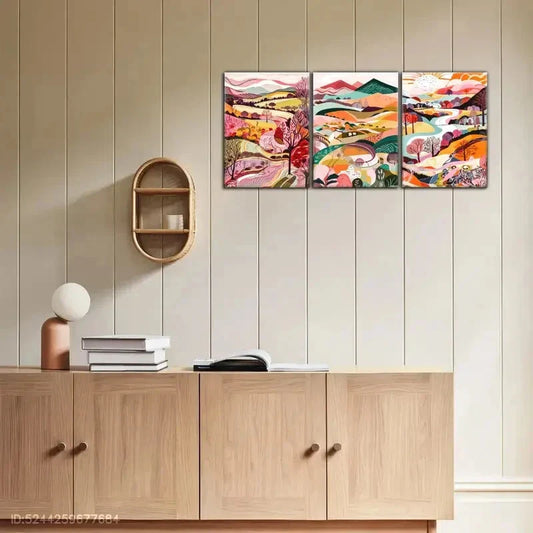 3pcs Featuring Distant Mountains and Plants Metal Print Ready to Hang Art