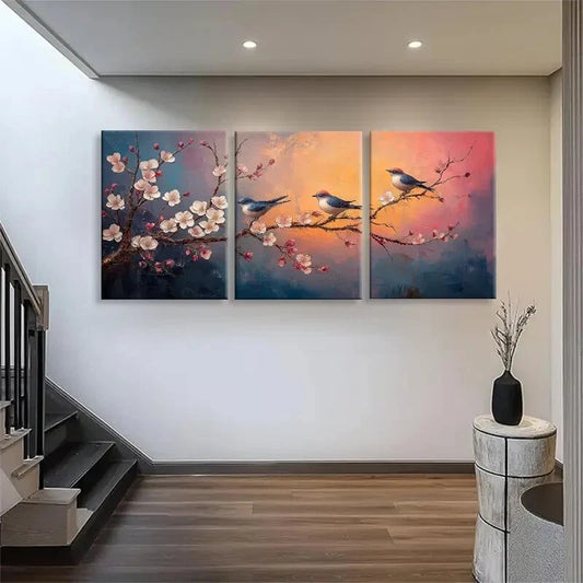3pcs Birds and Blossom Nature-Inspired Perfect Wall Art Set Canvas Framed 40x60cm - High Quality Print 100% Australian Made Wall Canvas Ready to Hang