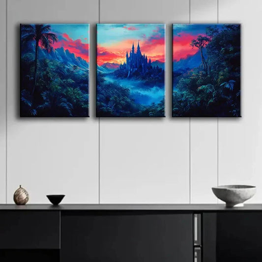 3pcs Castle at Dusk Scenery Dark Perfect Wall Art Set Canvas Framed 40x60cm - High Quality Print 100% Australian Made Wall Canvas Ready to Hang