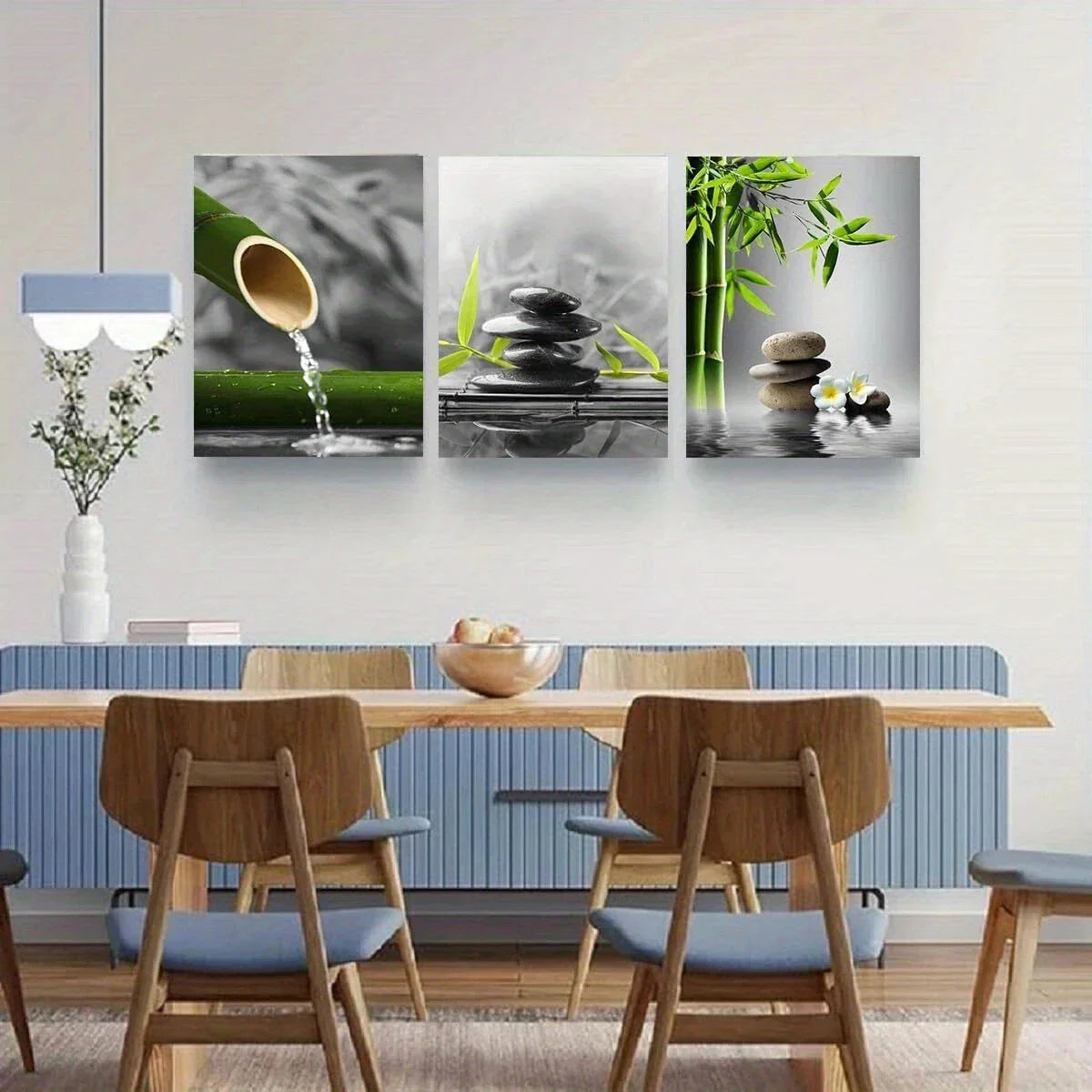 3pcs Black and White Zen Gray Green Metal Print Ready to Hang Art