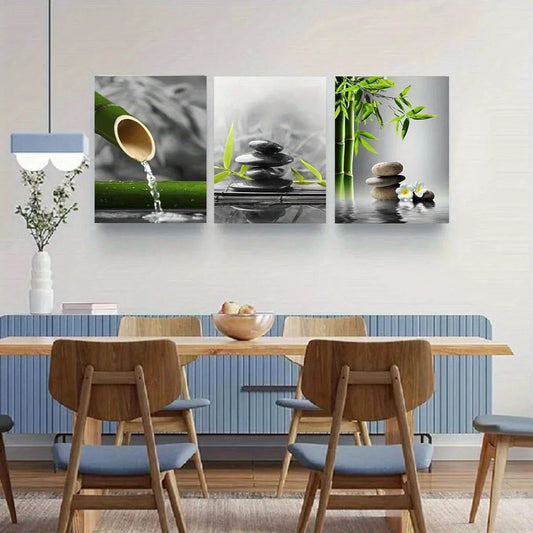 3pcs Black and White Zen Gray Green Metal Print Ready to Hang Art