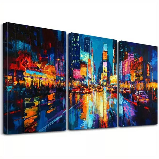3pcs Futuristic Neon Motion Blur Decorative Wall Art Set Canvas Framed 40x60cm - High Quality Print 100% Australian Made Wall Canvas Ready to Hang