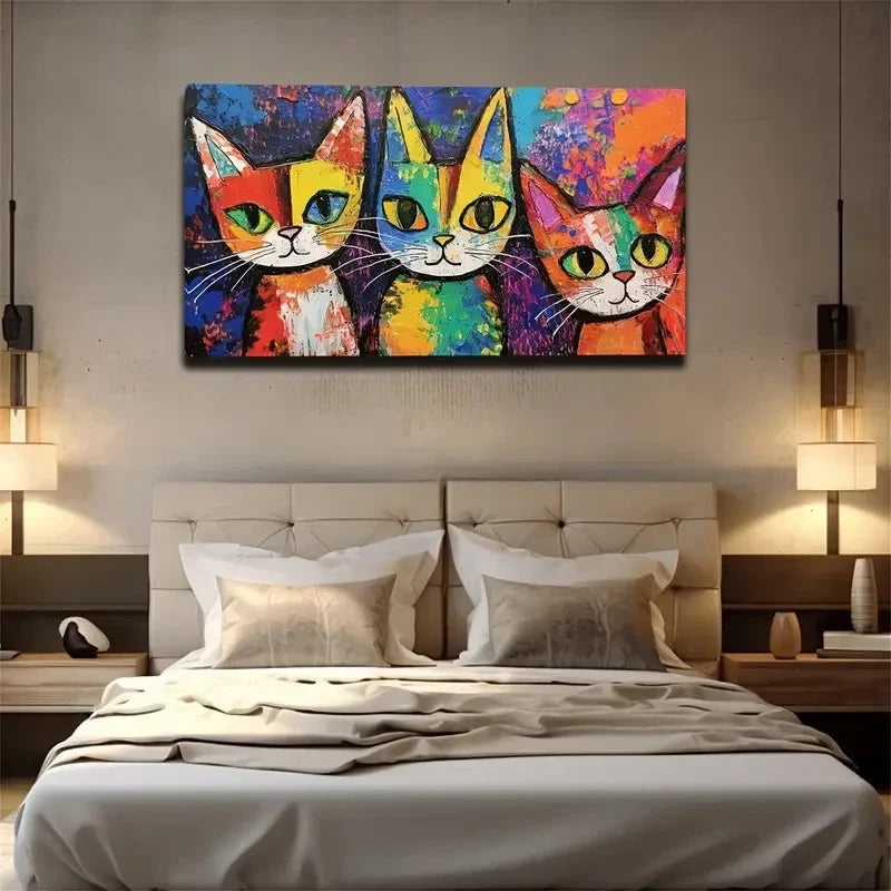 Three Funny Cats Wall Art Canvas Office Home Room Framed 80x45cm