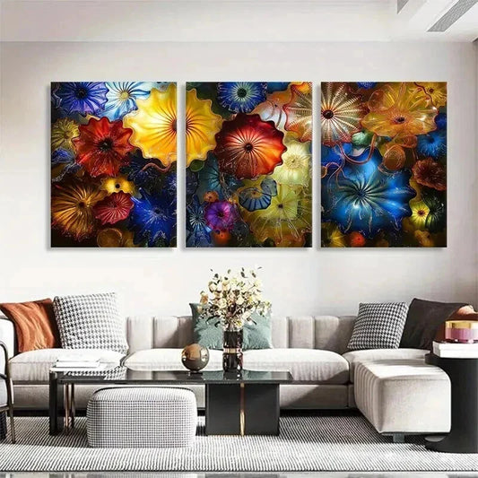 3pcs Colorful Umbrella Flower Design Perfect Wall Art Set Canvas Framed 40x60cm - High Quality Print 100% Australian Made Wall Canvas Ready to Hang