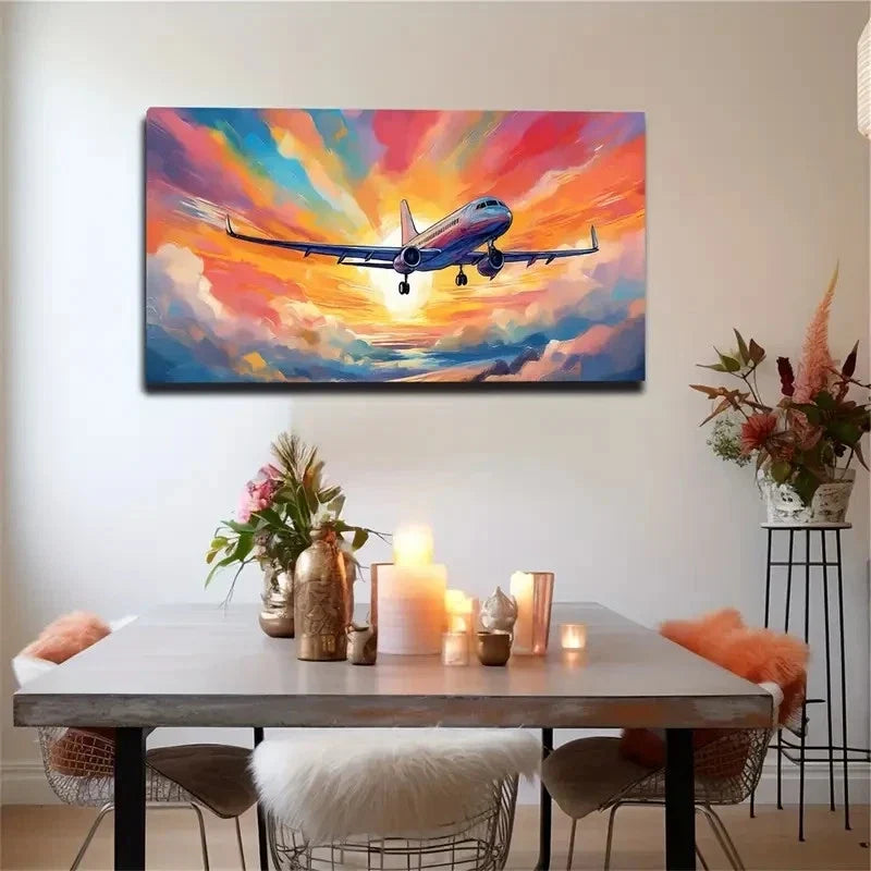 Vibrant Sunset Clouds & Air Wall Art Canvas Office Home Room Framed 120x60cm