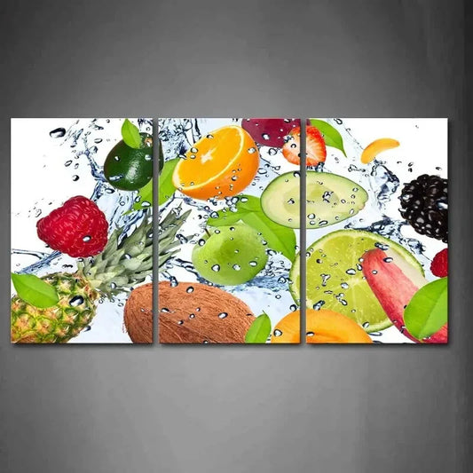 3pcs Various Fruit with Splash Water Metal Print Ready to Hang Art