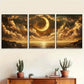 3pcs Golden Moon & Stars Reflecting on Stormy Sea Metal Print Ready to Hang Art