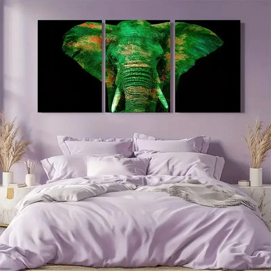 3pcs Green Elephant Watercolor Painting Wall Art Set Canvas Framed 40x60cm - High Quality Print 100% Australian Made Wall Canvas Ready to Hang