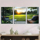 3pcs Vibrant Green Fairway & Sunset Scenery Metal Print Ready to Hang Art