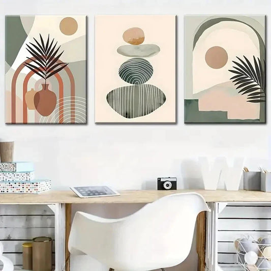 3pcs Abstract Geometric Plant Patterns Metal Print Ready to Hang Art