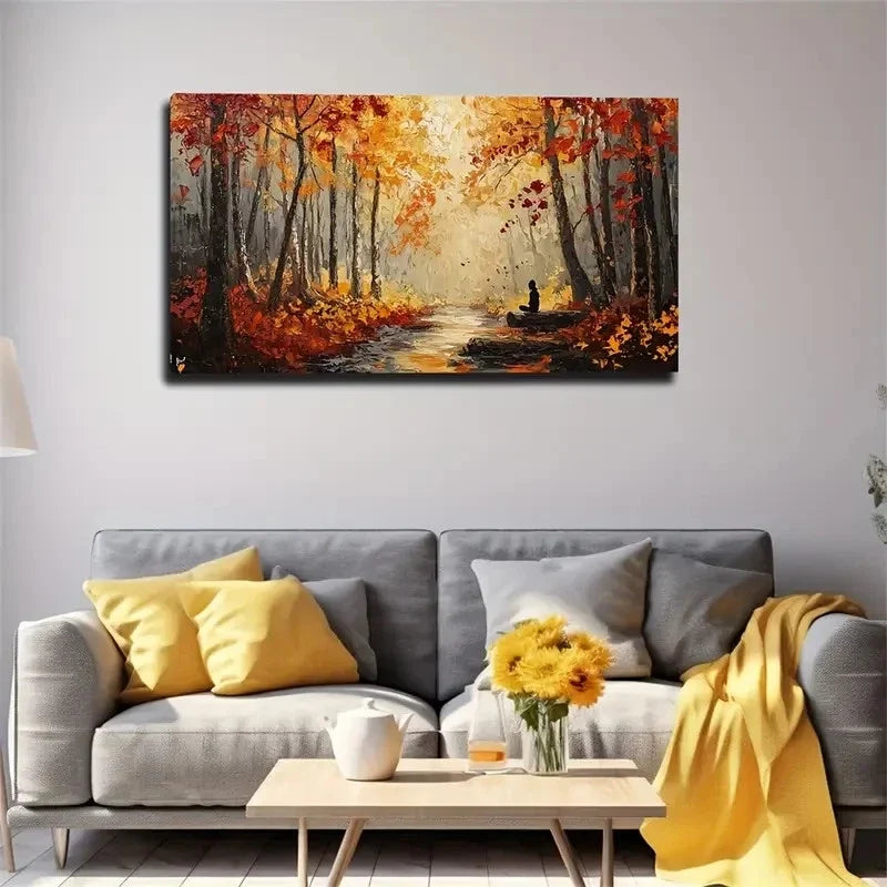 Vibrant Autumn Leaves Forest Wall Art Canvas Office Home Room Framed 120x60cm